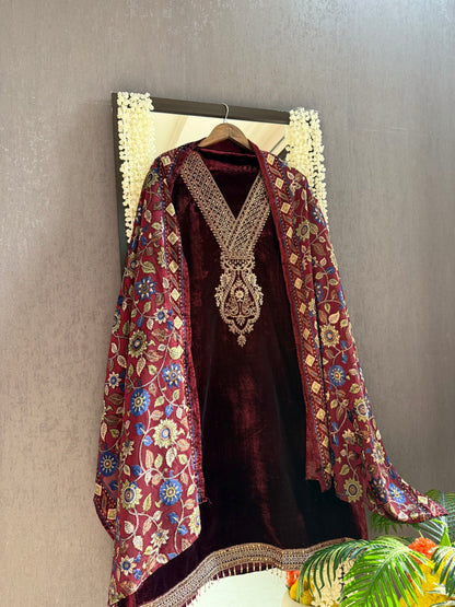 Velvet hand work suit