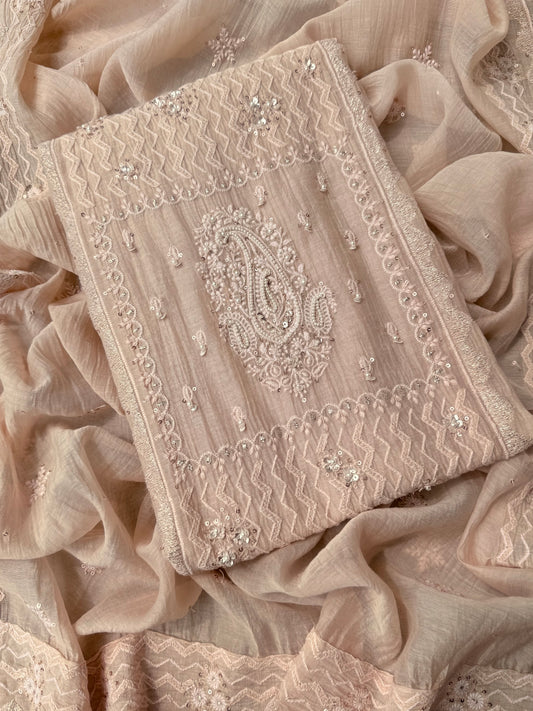 Luxurious Mul chanderi lucknowi paisley suit