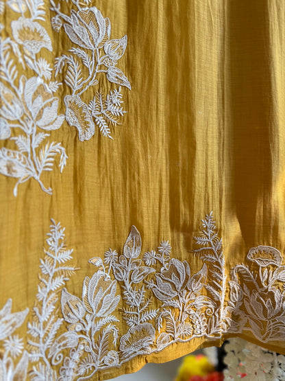 Luxurious aari work Mul chanderi suit