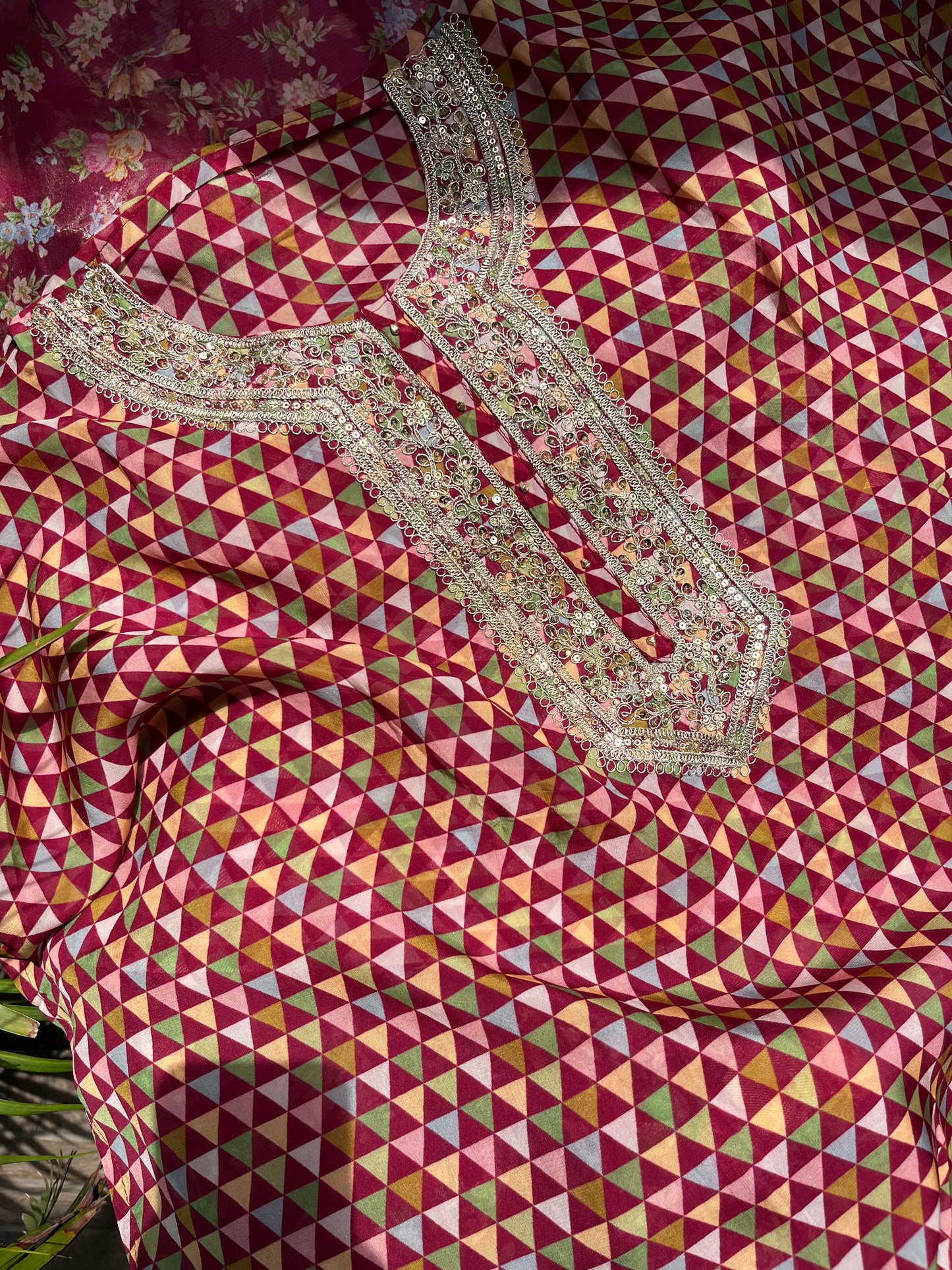 Aari work pearlwork organza suits