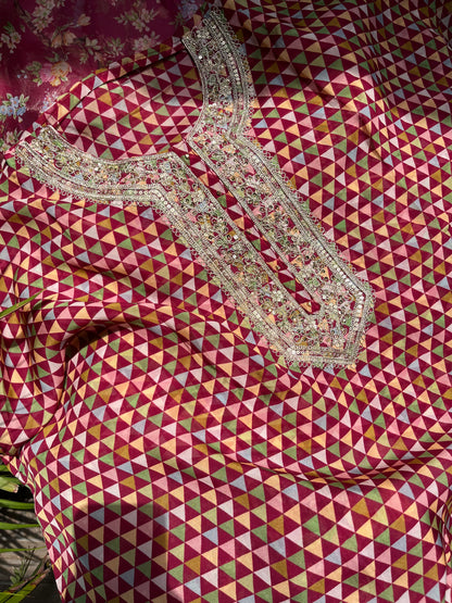 Aari work pearlwork organza suits