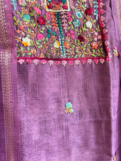 Premium linen handwork frenchknot suit