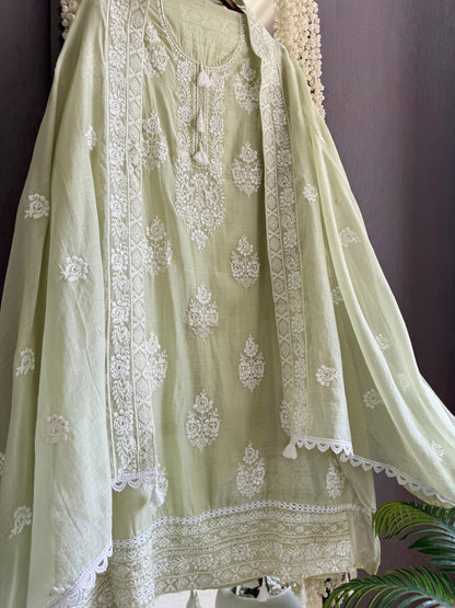 Luxurious Mul chanderi lucknowi handwork suit