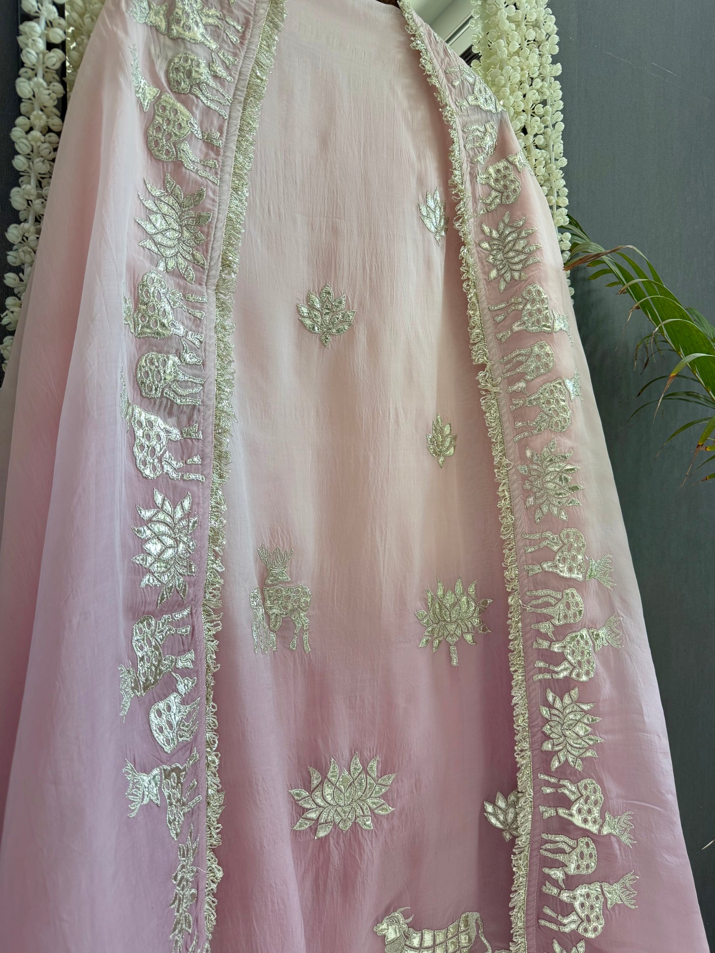 Luxurious organza gota appliqué work suit