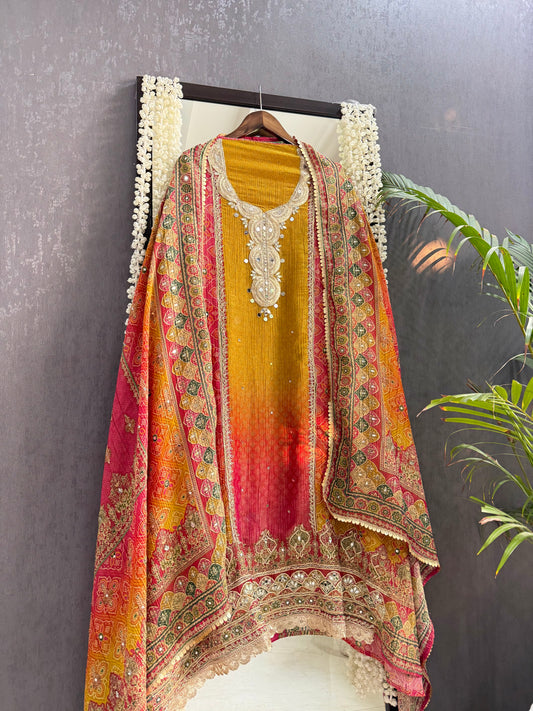 Crush tissue Bandhani ombré suit