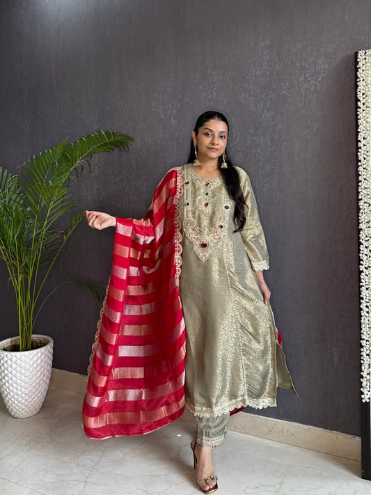 Aline Aari brocade bejewelled suit set