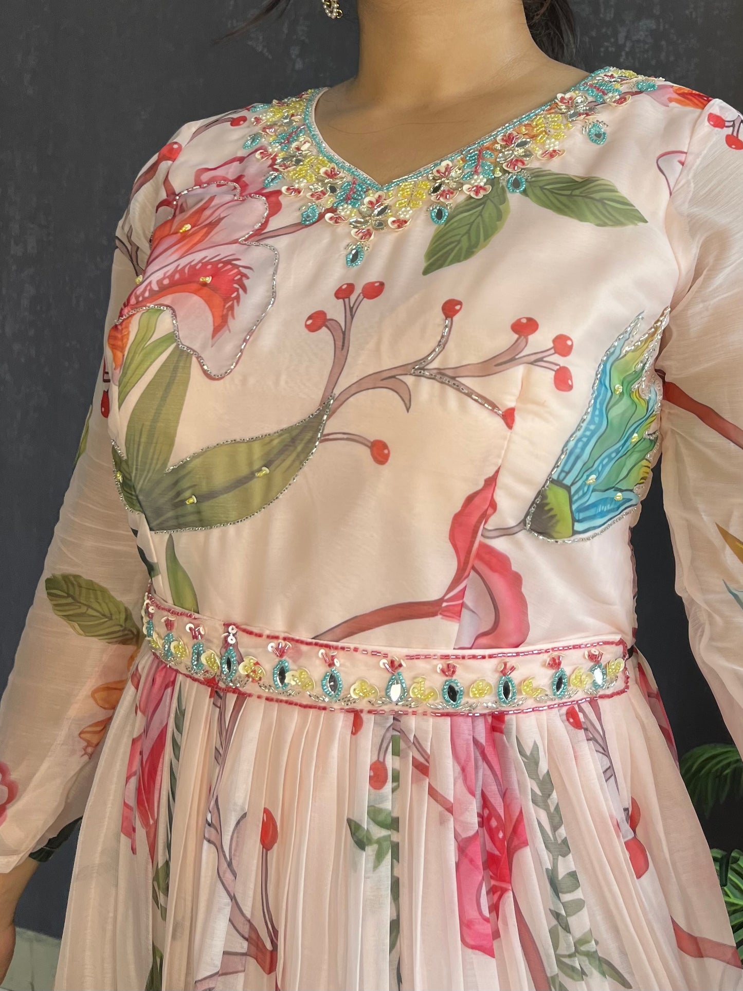 Floral handwork Anarkali dress
