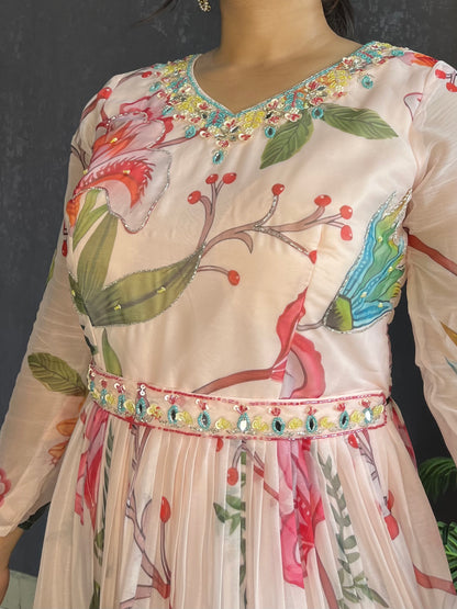 Floral handwork Anarkali dress