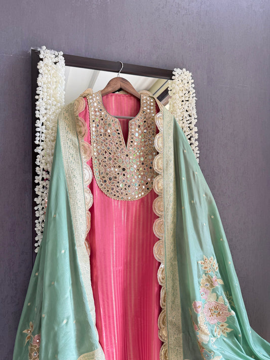Premium Mirror work tissue benarsi suit