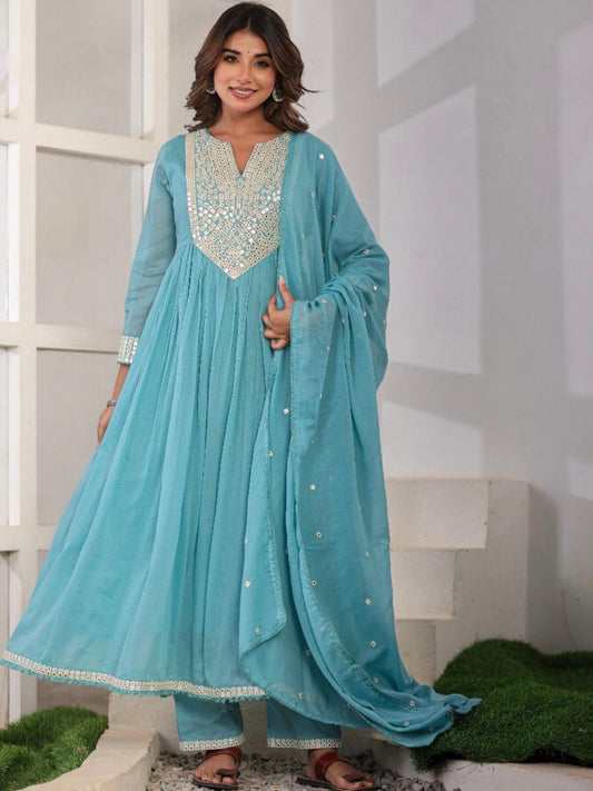 Mal cotton mirror embroidered Anarkali