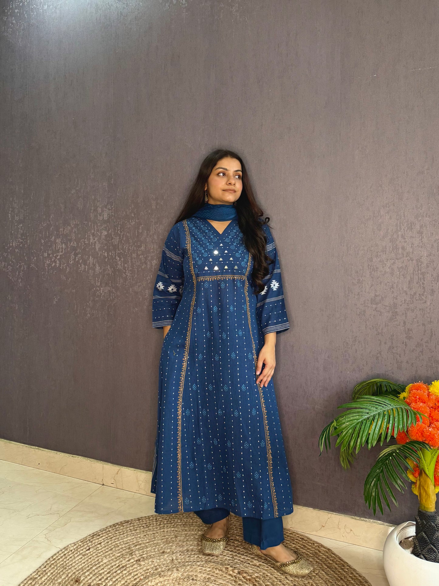 Jamdani Mirror cotton A line suit set