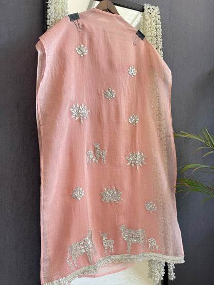 Luxurious Mul chanderi gota appliqué work suit