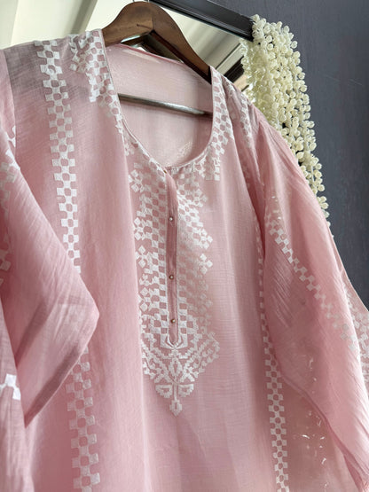 Luxurious Mul chanderi appliqué work suit