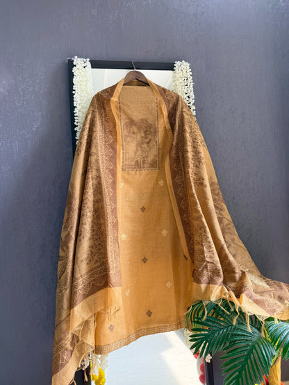 Linen flamingos Jamdani suit
