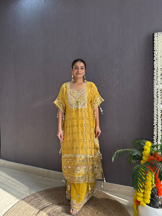 Luxurious gharchola bandhej kaftan set