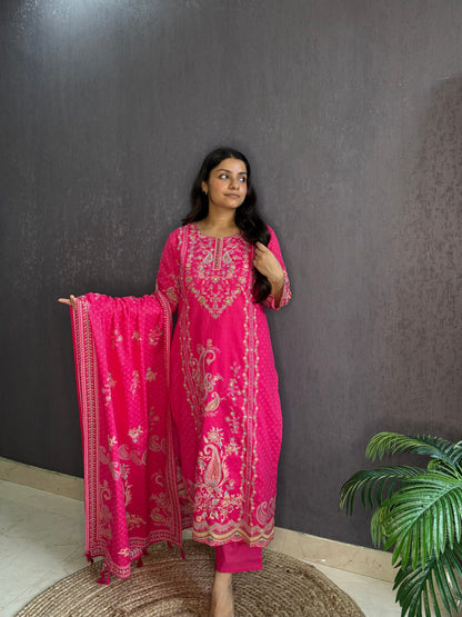 Pure cotton printed handwork kurta set