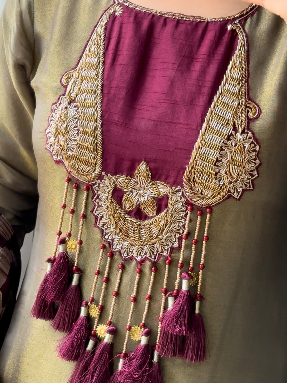 Tissue silk zardozi suit set