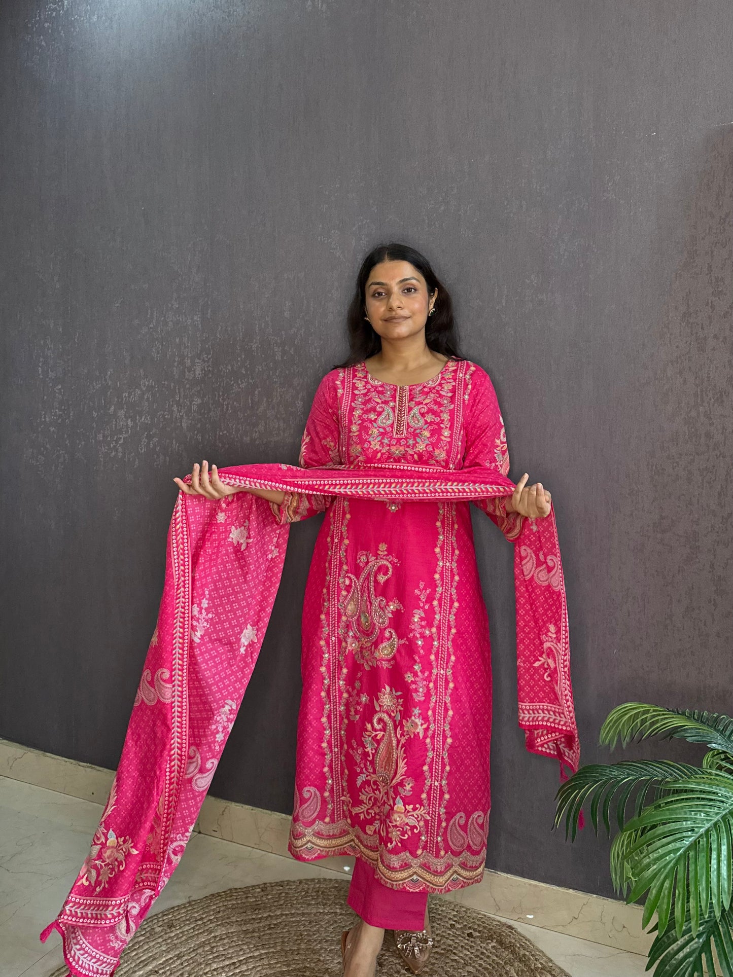 Pure cotton printed handwork kurta set