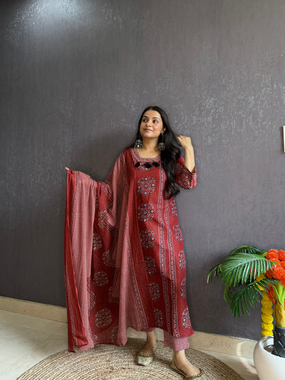 Pure cotton ajrakh print suit set