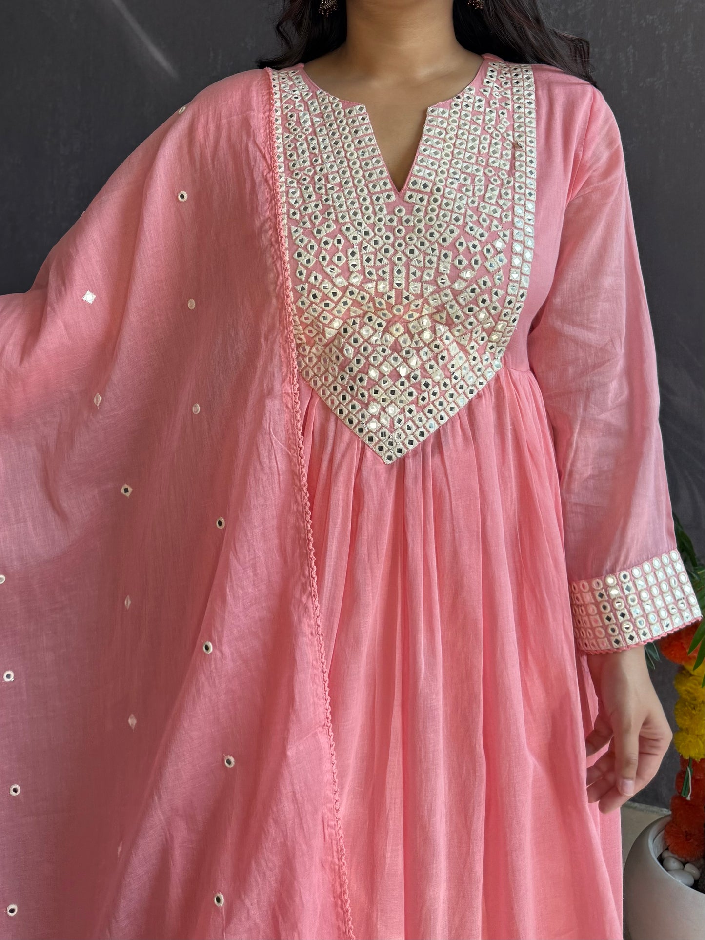 Mal cotton mirror embroidered Anarkali