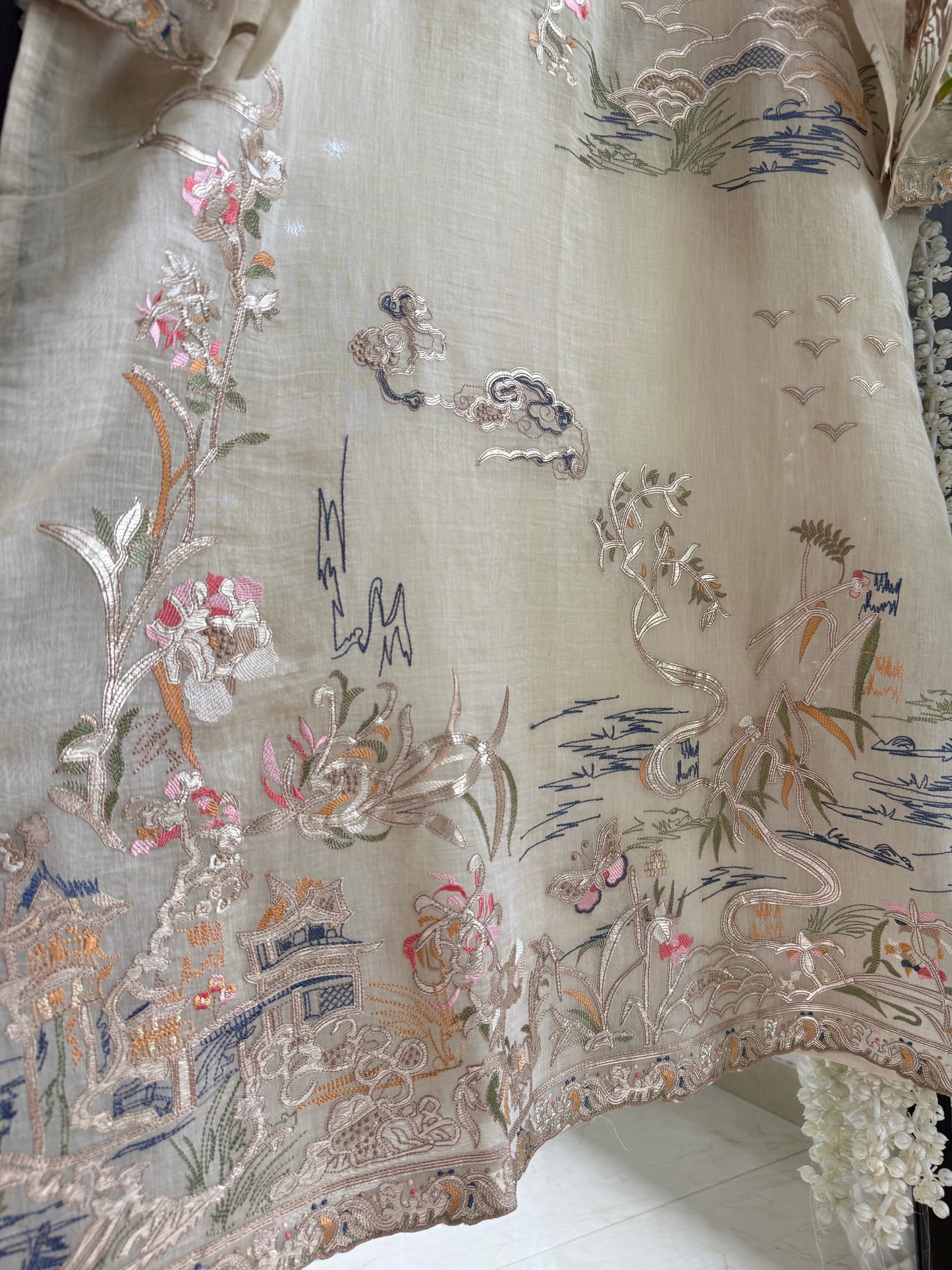 Luxurious Mul chanderi gota appliqué work suit