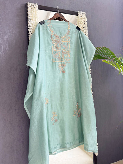 Luxurious Mul chanderi schiffili peacock suit