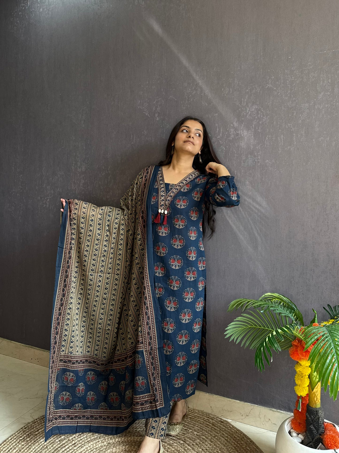 Pure cotton ajrakh print suit set