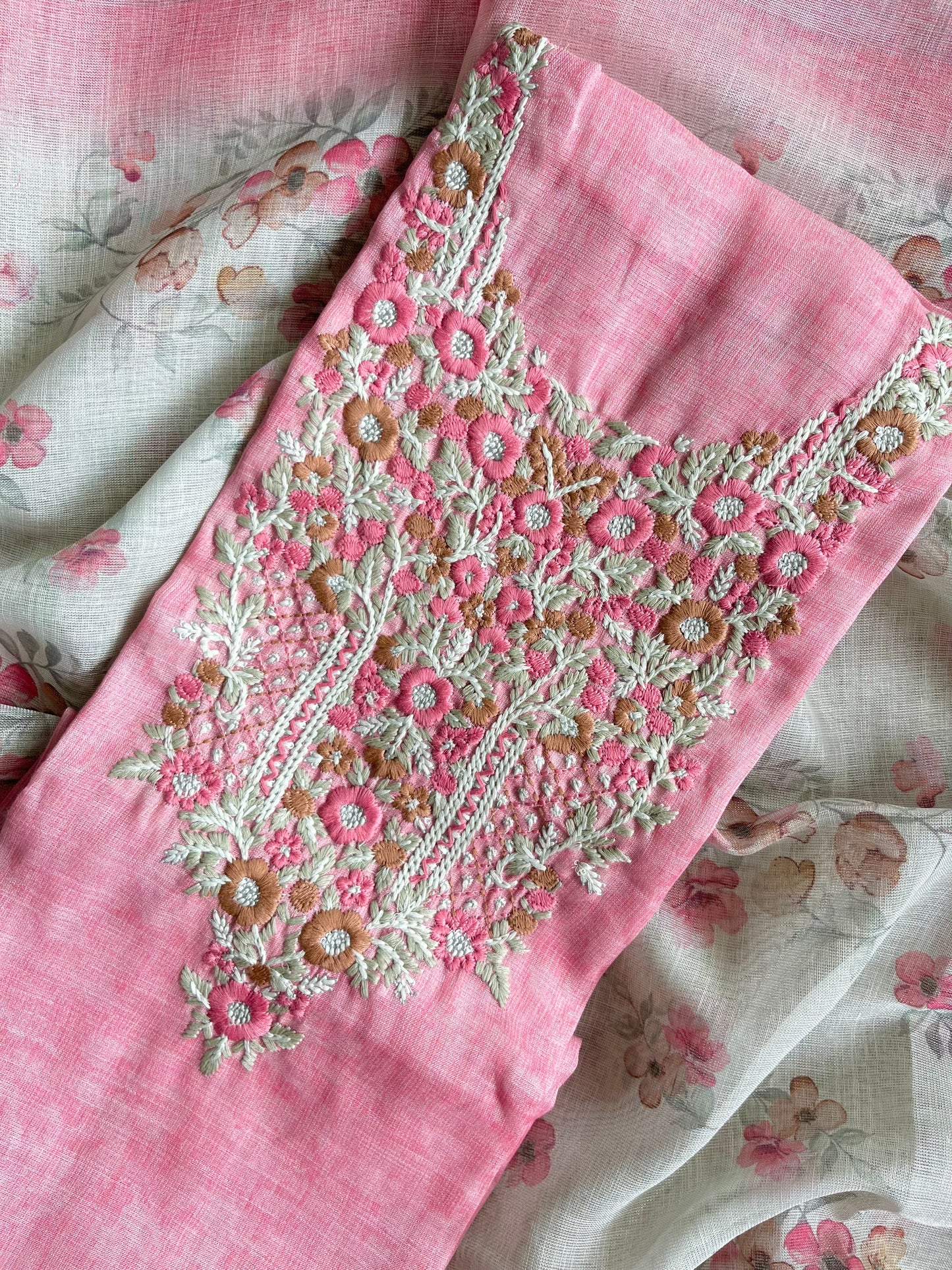 Pure linen Parsi embroidery suits