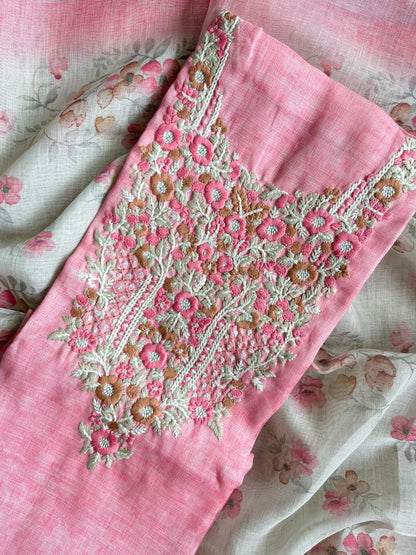 Pure linen Parsi embroidery suits