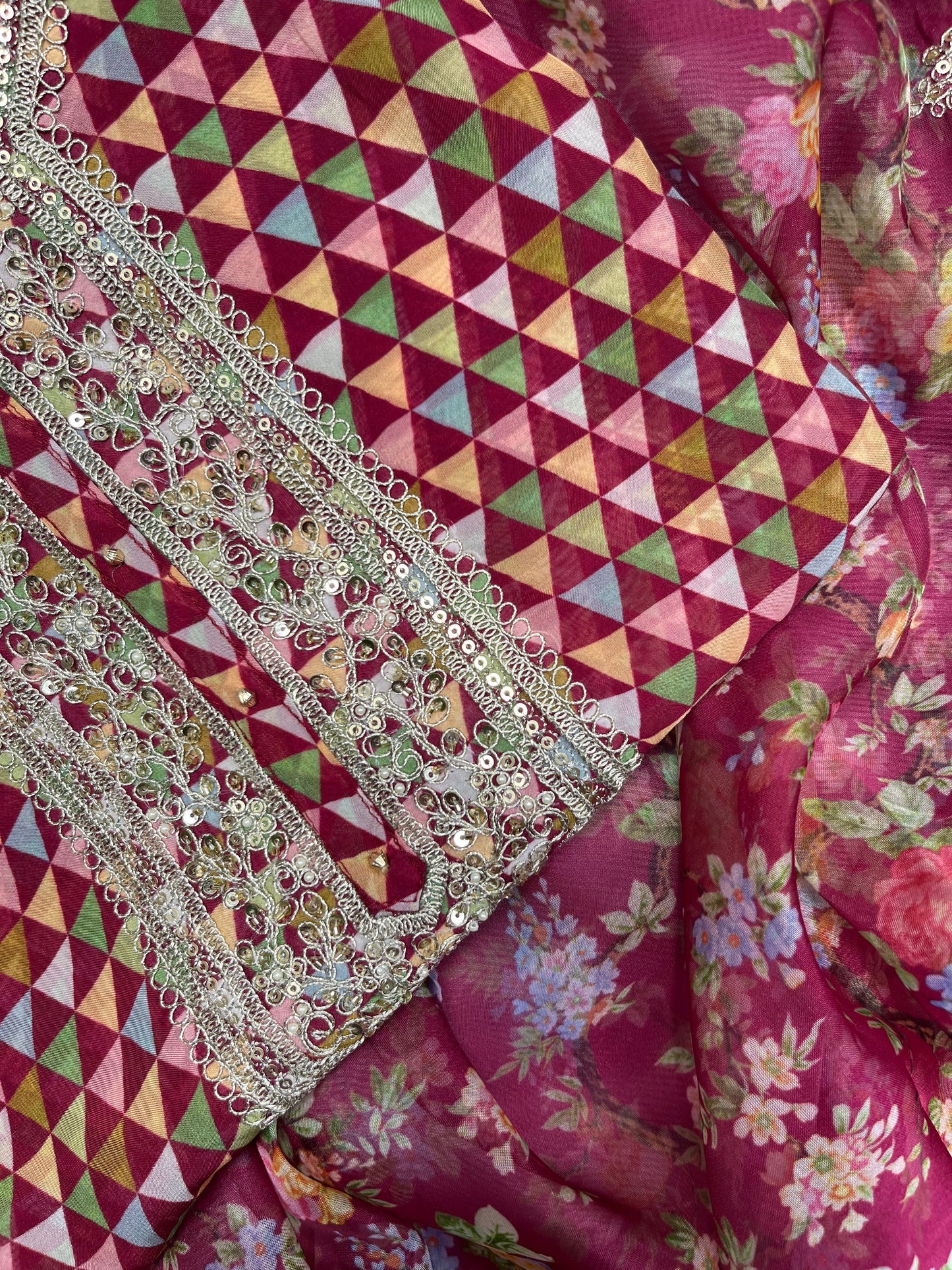 Aari work pearlwork organza suits