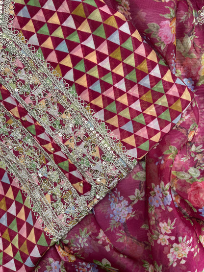 Aari work pearlwork organza suits
