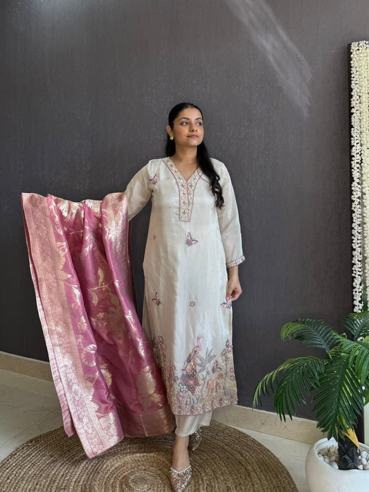 Tissue silk maharani butterfly handwork suit set