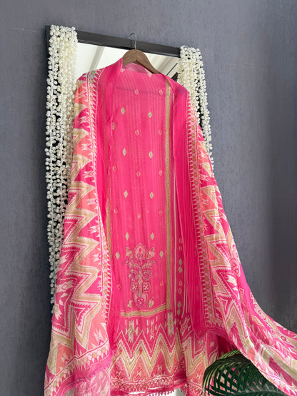 Premium Burberry silk ikkat handwork suit