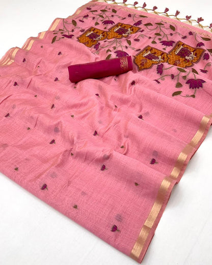 Pichwai Jamdani Linen saree