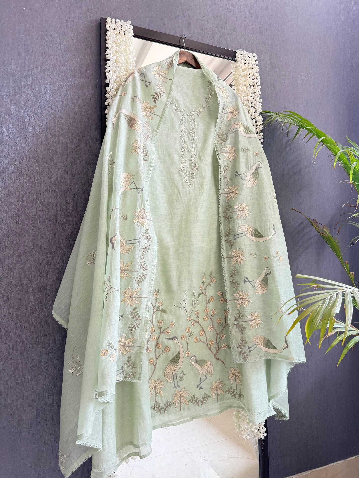 Luxurious Mul chanderi flamingos suit
