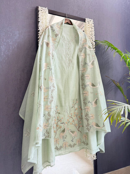 Luxurious Mul chanderi flamingos suit