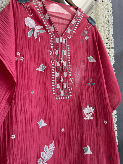 Luxurious Mul chanderi appliqué work suit