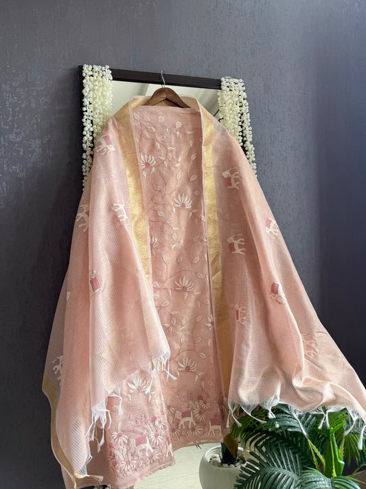 Zari Kota doria appliqué embroidered suits