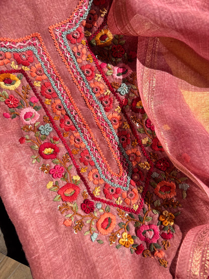 Premium linen handwork frenchknot suit