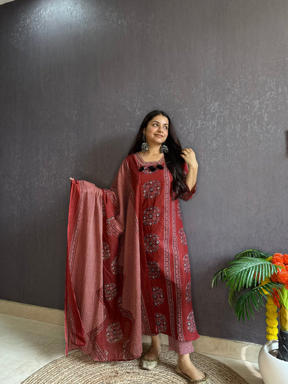 Pure cotton ajrakh print suit set