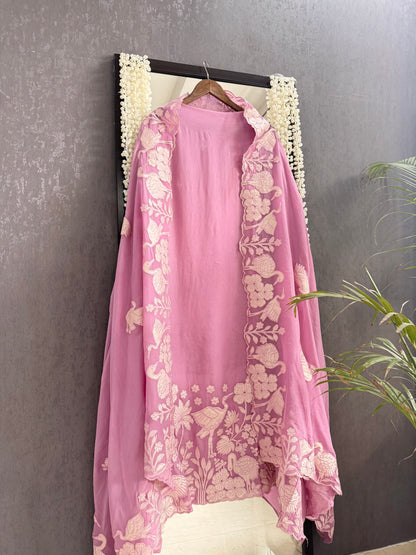 Organza appliqué work flamingos suit