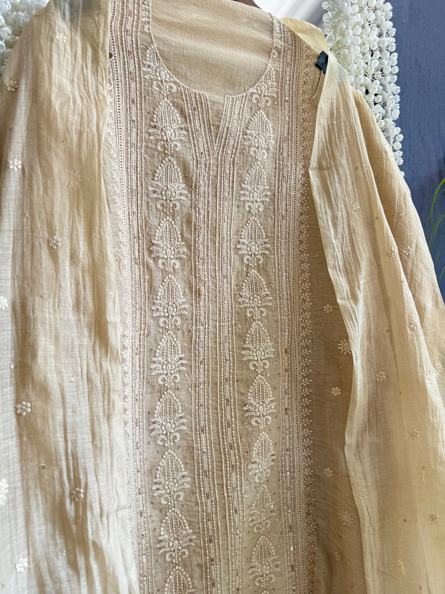 Luxurious Mul chanderi lucknowi handwork suit