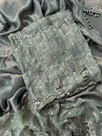 Luxurious cutwork Tissue silk suit