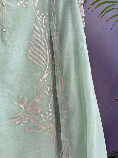 Luxurious Mul chanderi gota appliqué work suit