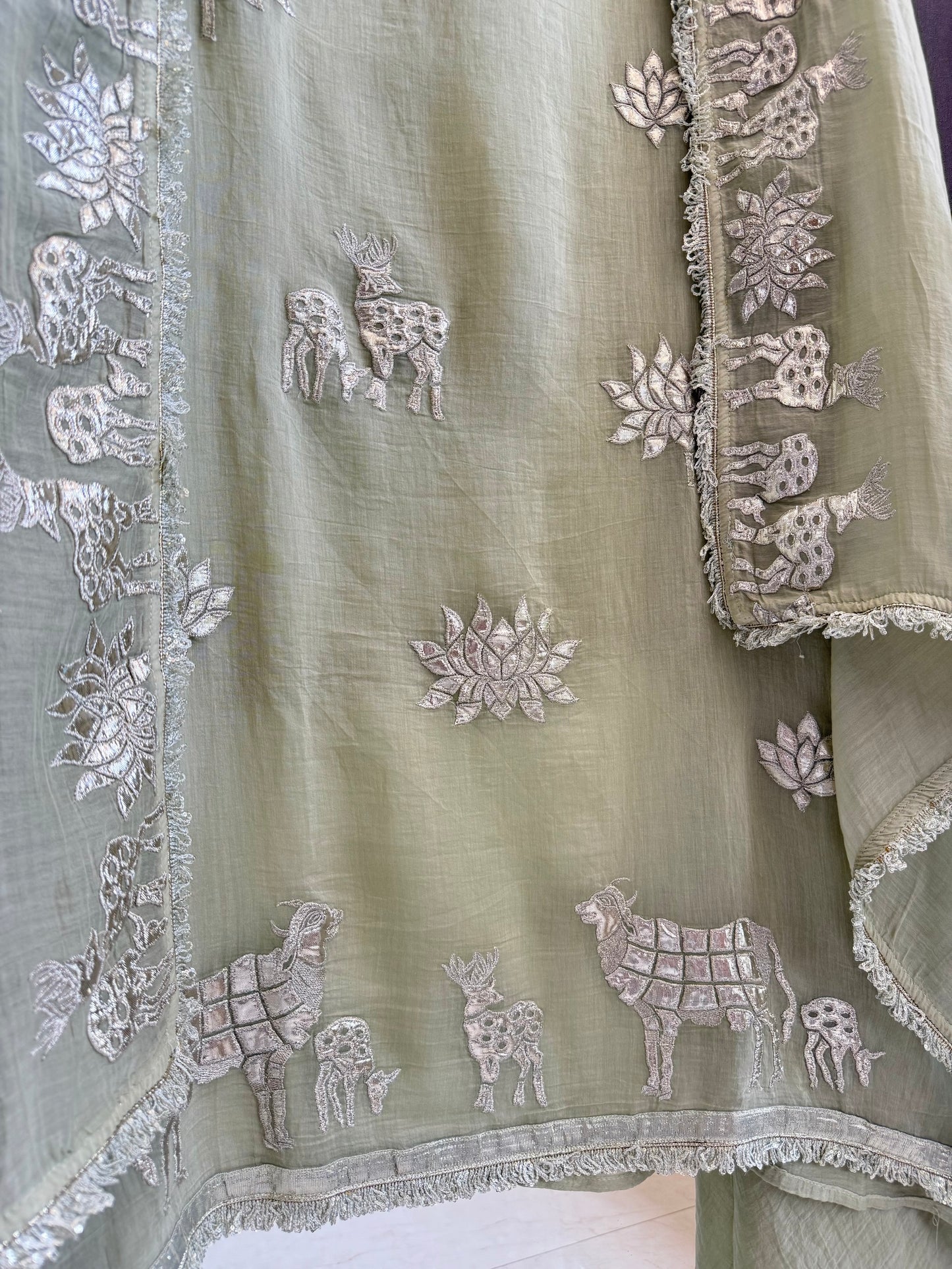 Luxurious Mul chanderi gota appliqué work suit