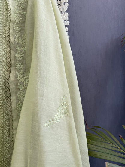 Luxurious Mul chanderi monochromatic threadwork suit