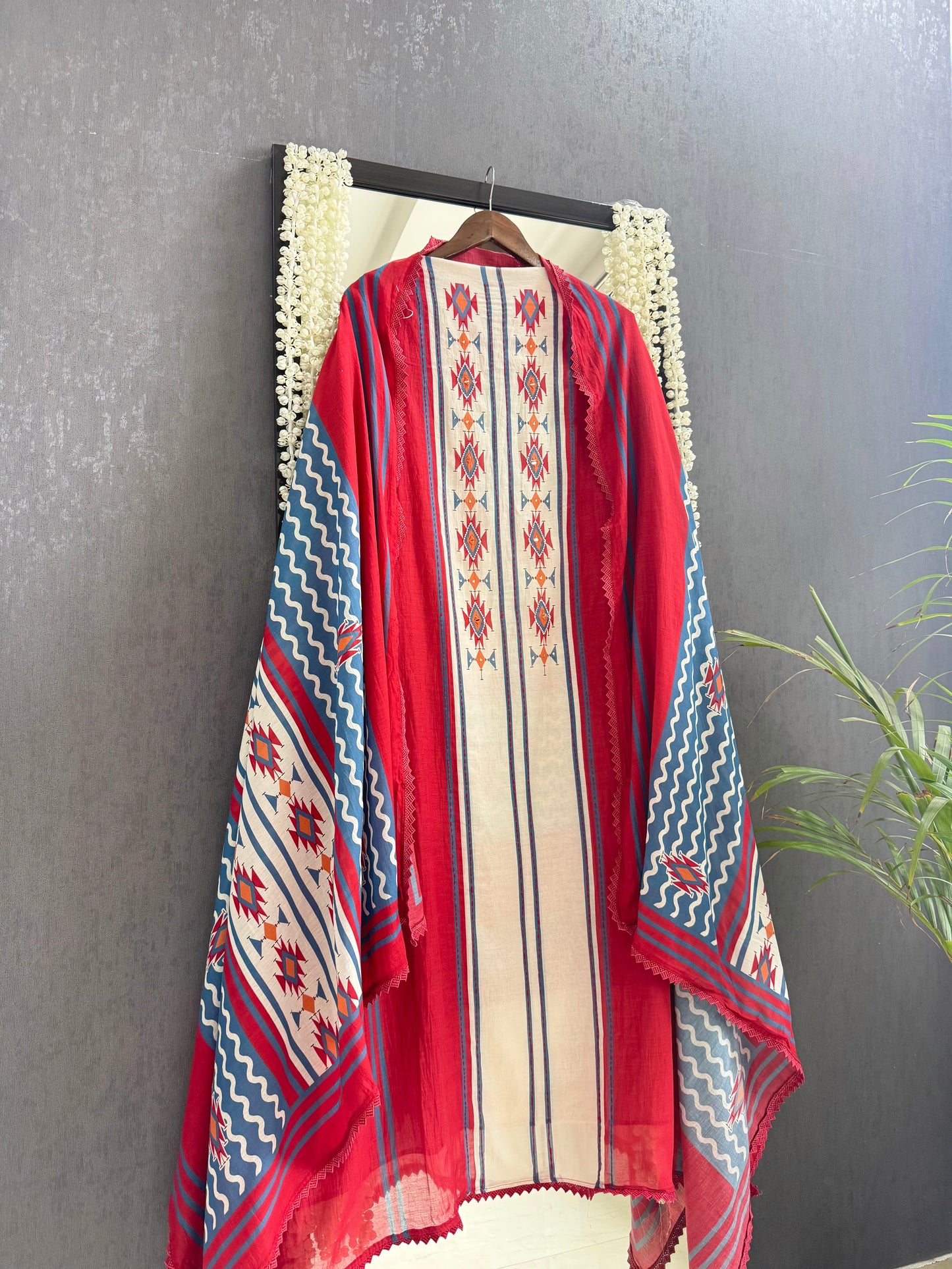 Mulmul cotton ikkat suit