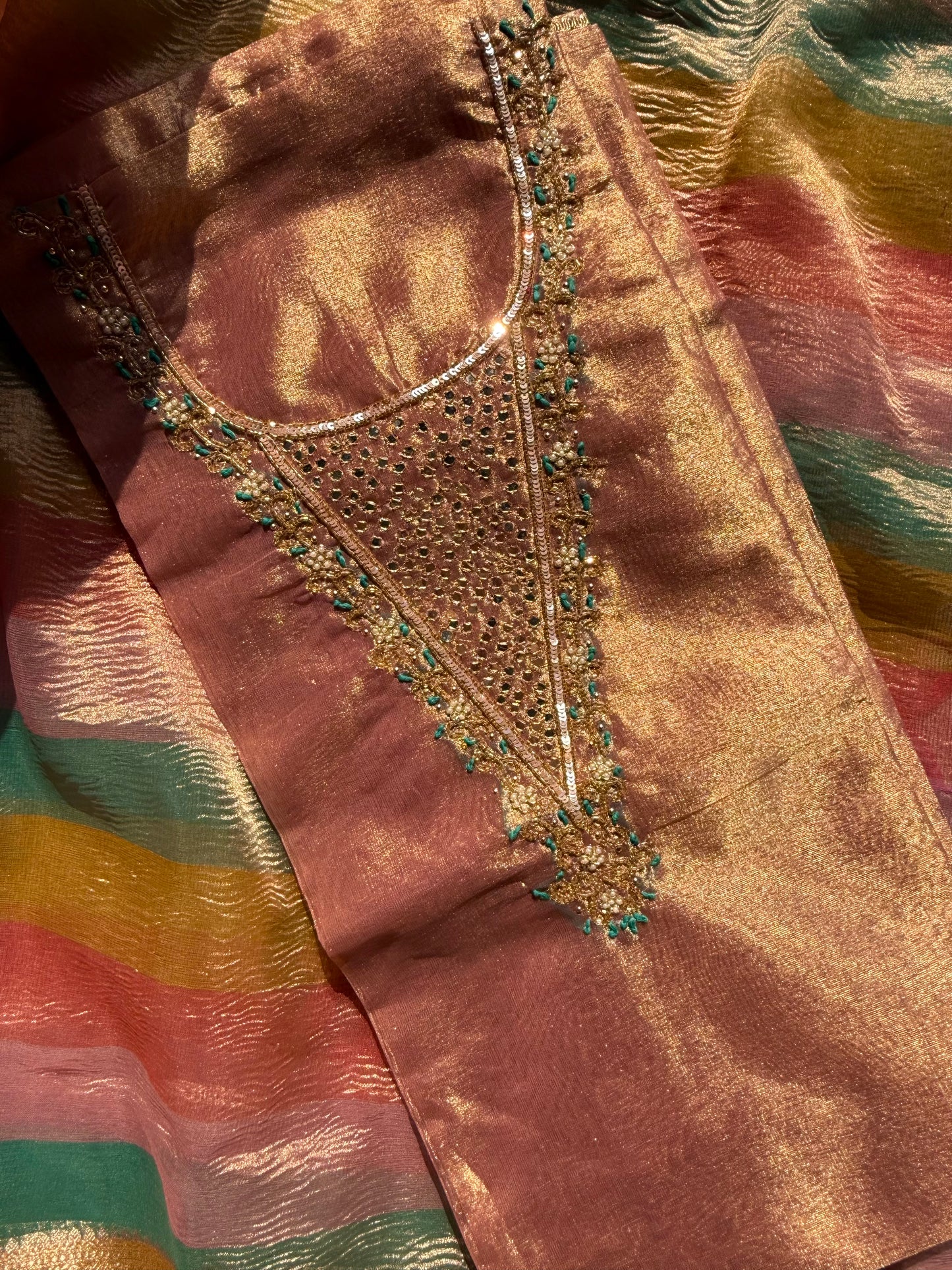 Tissue silk multi color suit