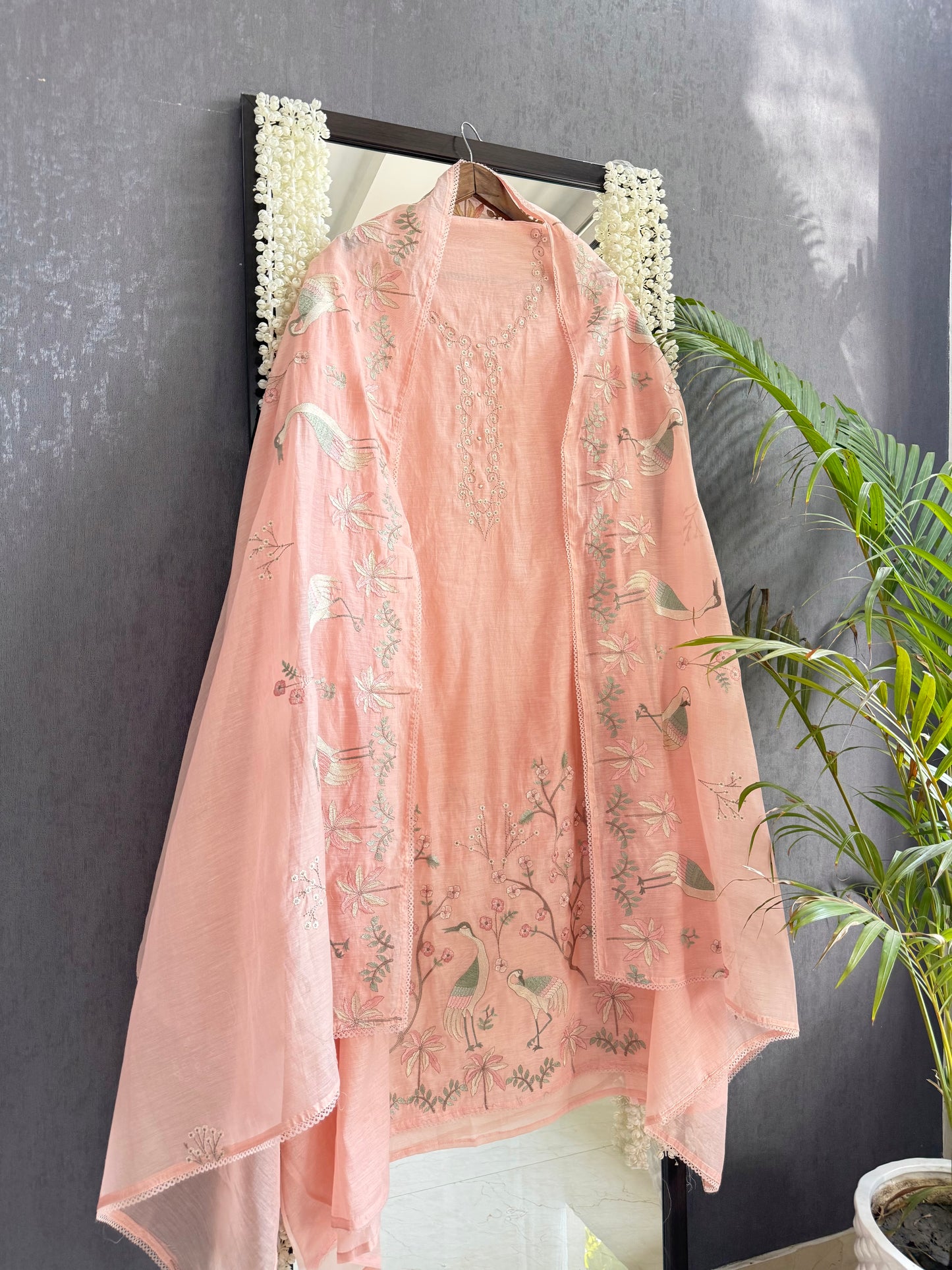 Luxurious Mul chanderi flamingos suit