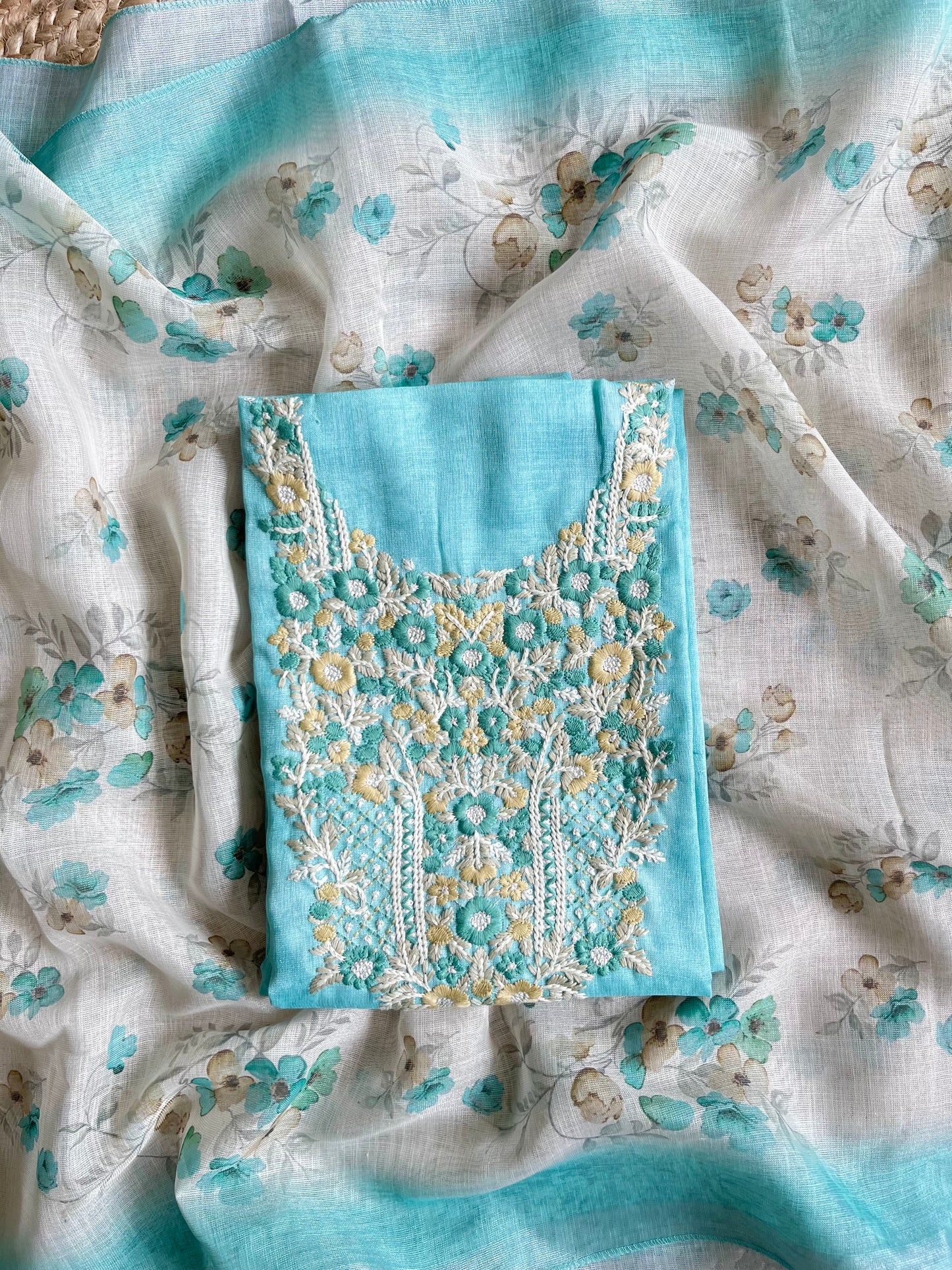 Pure linen Parsi embroidery suits